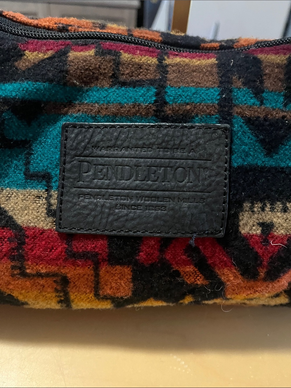 Pendleton Teal Red Gold Wool Patterned Crossbody Bag - Picture 3 of 5